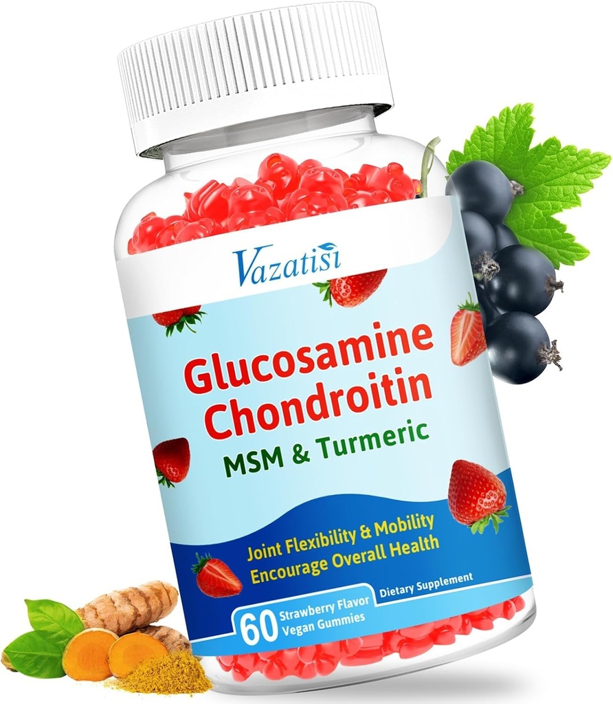 High Bio available Glucosamine Chondroitin Gummies with Turmeric & MSM, Boswellia -Joint Support Supplement - Cartilage Support, Flexality & Strength - 60 Gummies