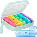 Cute Pill Organizer 3 Times a Day, Large Daily Pill Case for Women, Portable Pill Box 7 Day for Purse with Bag & lips to Hold Vitamins, Drugs, Fish Oils, Supplements (Cyan Blue)