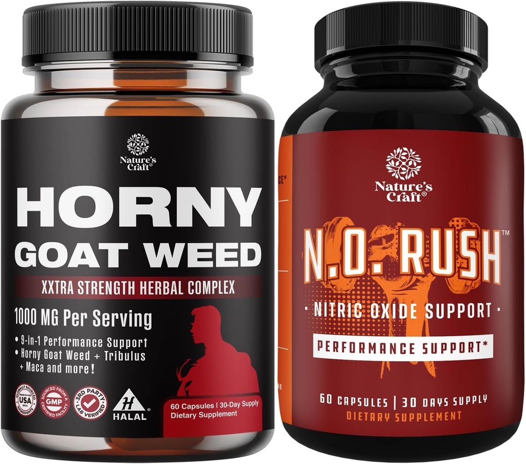Bundle of Horny Goat Weed Extract Complex and Energizing Nitric Oxide Supplement for Men - with Tribulus Saw Palmetto L Arginine and Tongkat Ali Extract - Νιτρικά χάπια oxide για άνδρες με ρίζα τεύτλων