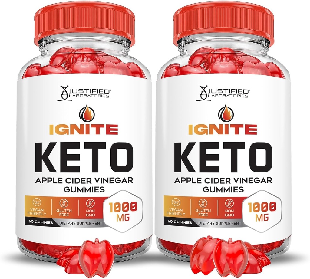 Justified Laboratories (2 Pack Ignite Keto ACV Gummies Advanced 1000MG Ignite Keto Gummies Formula Apple Cider Vinegar Formated with Pomegranate Beet Juice Powder B12 Vegan Non GMO 120 Gummys