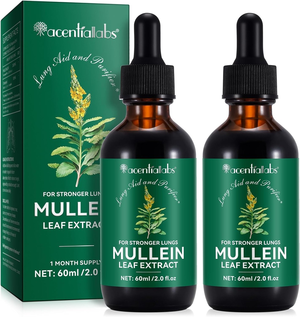 Lungs için Mullein Leaf Extract,Mullein Drops for Lungs,Mullein Chlorophyll Drops for Lungs,Mullein Herbal Supplements with Chlorophyll (2Pack)
