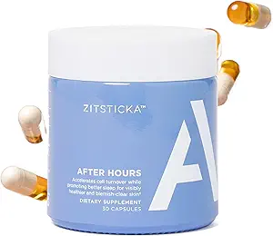 ZitSticka Vitamin Acne Supplement for Cystic Acne w/ 30 Natural Caps for Women and Men, Συμπληρώματα Ορμονικής Υποστήριξης, Καθαρότητα Δέρματος, Σκούρες κηλίδες - Δερματολόγος Tested (After Hours Ceramides)