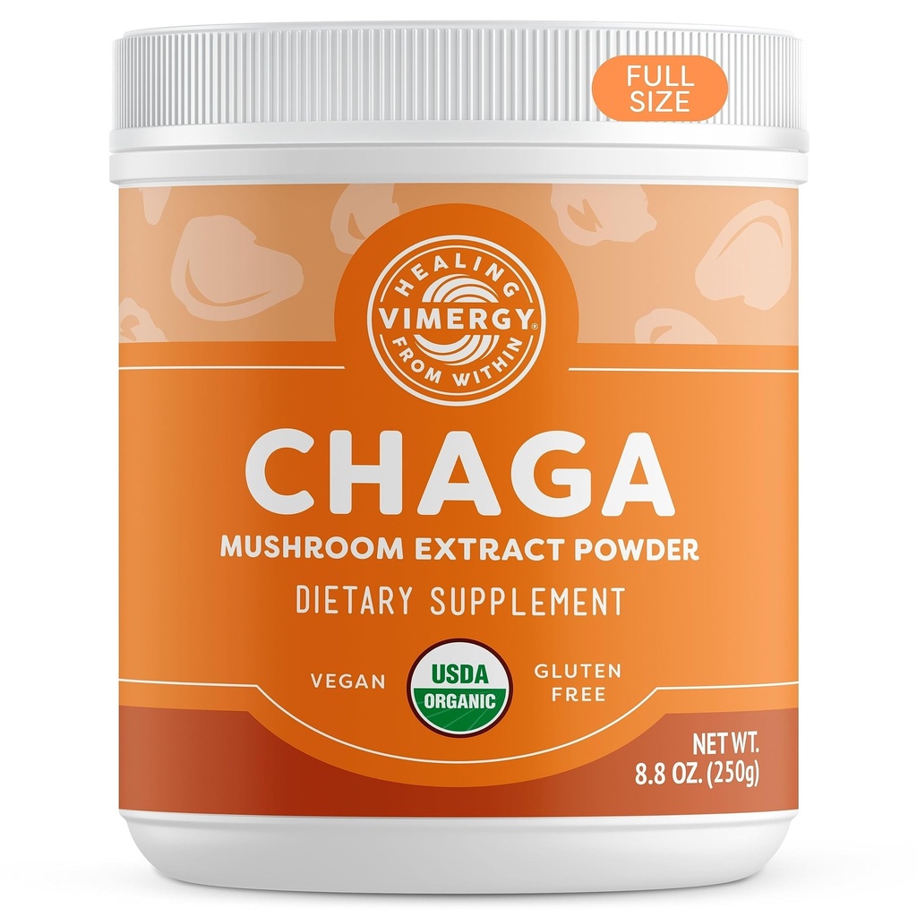 Vimergy USDA Organik Vahşi Chaga Mushroom Ekstra Toz, 166 Hizmet - Chaga Çay, Kahve, Smoothies - Cardiovascular Destek - Kosher, Vegan, No Gluten, Paleo - Pure Chaga, No Fillers (250g)