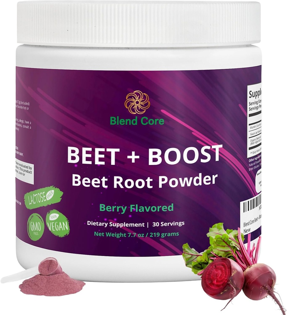 Beet + Boost Organic Beet Root Powder - Berry Flavored Beetroot Powder with Acai, Stevia, Vitamin C, Micro Ingredients Beet Juice Powder, Pre workout for Athletics, Vegan, Non-GMO