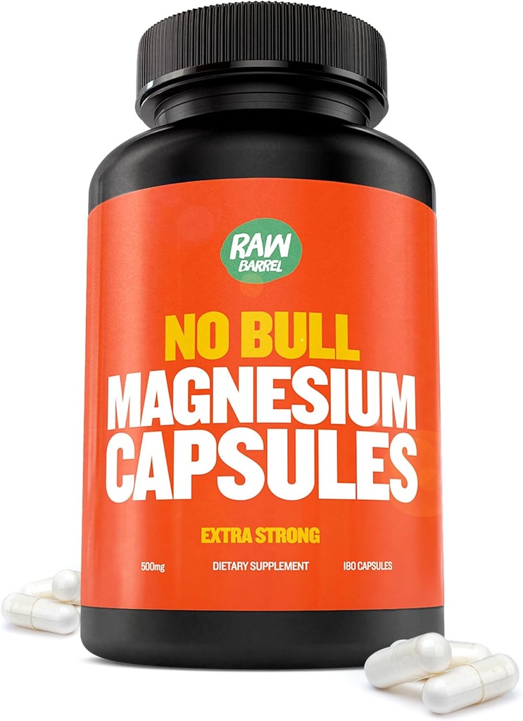"No Bull" Magnezyum Capsules, Unique Citrate ve Banyo Formülü Uyku ve Rahatlama için, Magnezyum Pills Kas Aches ve Spasms, Magnezyum Oksit Citrate, 500g