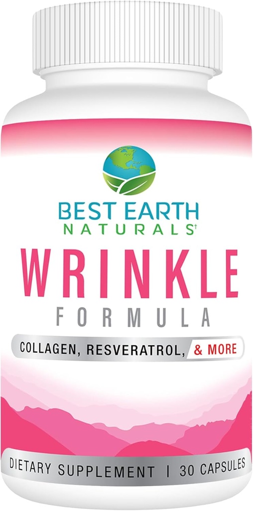 Best Earth Naturals Wrinkle Formula with Hyaluronic Acid, Niacinamide, Multi Vitamin, Collagen for Women or Men - Skin Vitamins Supplement -30 Day Supply (30 Κάψουλες)