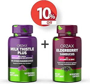 ORZAX Γάλα Γαϊδουράγκαθο Plus με Dandelion και Artichoke 120 Vegatable Κάψουλες και κάψουλες Elderberry 2000mg Sambucus, Bundle