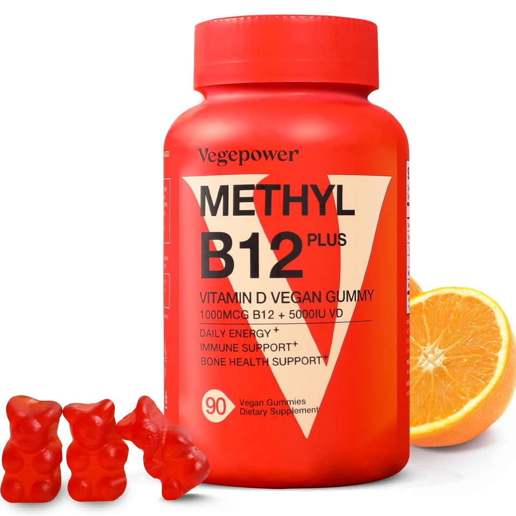 B12 D3 Vegan Gummies - 90 Kont I 1000 MCG Torch B12 & 5000 IU Vitamin D Gummy Chewable Supplements for Yetişkinler & Çocuklar - Immune Health & Daily Energy Boost - Non-GMO, Orange