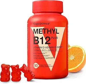 B12 D3 Vegan Gummies - 90 Kont I 1000 MCG Torch B12 & 5000 IU Vitamin D Gummy Chewable Supplements for Yetişkinler & Çocuklar - Immune Health & Daily Energy Boost - Non-GMO, Orange