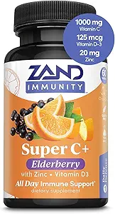 Zand Immunity Super C+ with Elderberry, All Day Immune Support, 1000 mg Pure Way-C Vitamin C Plus çinko & Vitamin D-3, Geliştirilmiş Aborpsiyon, 60 Tablet, 30 Hizmet