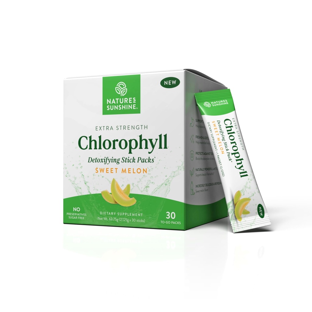 Nature's Sunshine Chlorophyll Stick Packs: Supercharge Your Detox and Boost Gut Health in Convenient, Delicious Stick Packs (Sweet Melon)