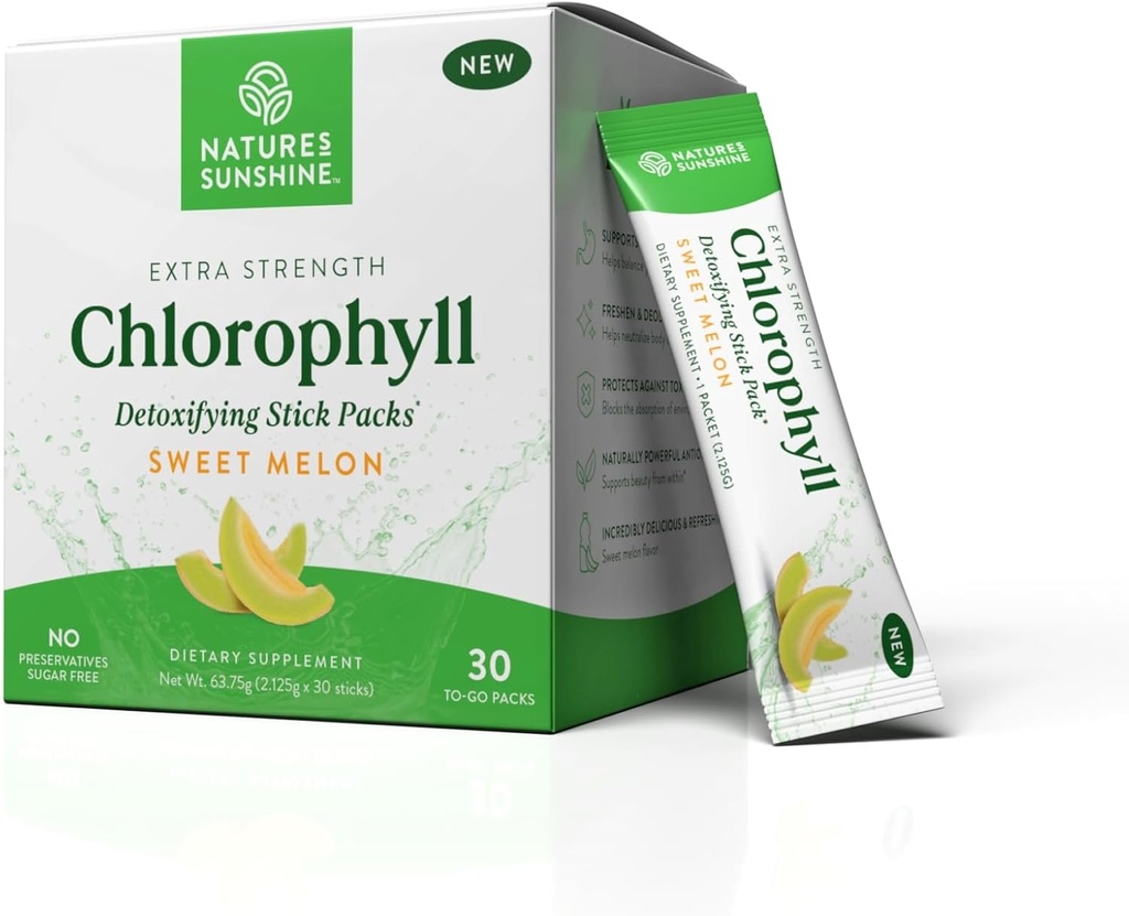 Nature's Sunshine Chlorophyll Stick Packs: Supercharge Your Detox and Boost Gut Health in Convenient, Delicious Stick Packs (Sweet Melon)