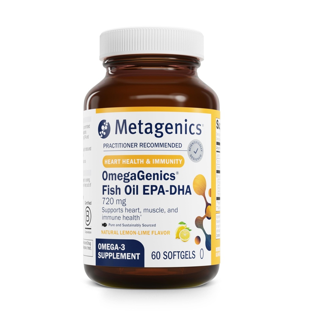 Metagenics OmegaGenics Fish Oil EPA-DHA 720 mg - Omega-3 Fish Oil Supplement - High Potency - For Heart Health, Musculoskeletal Health & Immune System Health* - with DHA & EPA - 60 Softgels