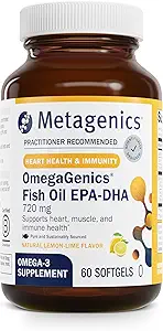 Metagenics OmegaGenics Fish Oil EPA-DHA 720 mg - Omega-3 Fish Oil Supplement - High Potency - for Heart Health, Musculoskeletal Health & Immune System Health* - with DHA & EPA - 60 Softgels