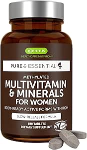 Igennus High Potency Methylated Multivitamin for Women, Pure & Clean Ingredients, MTHFR Supplement with Active B-Vitamins, Vitamin K2 MK7, Gentle Iron, Sustained Released, Non-GMO & Halal, 180 Tablets