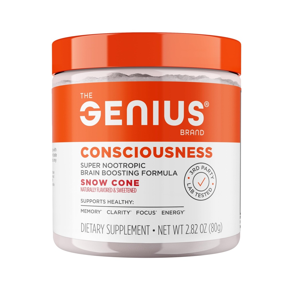 The Genius Brand Genius Consciousness - All-in-One Brain Health Supplement for Clarity - Υποστηρίζει τη Συγκέντρωση, Δημιουργική Σκέψη, Ενέργεια & Μνήμη - Powered by Nootropics - 15 Servings - Snow Cone