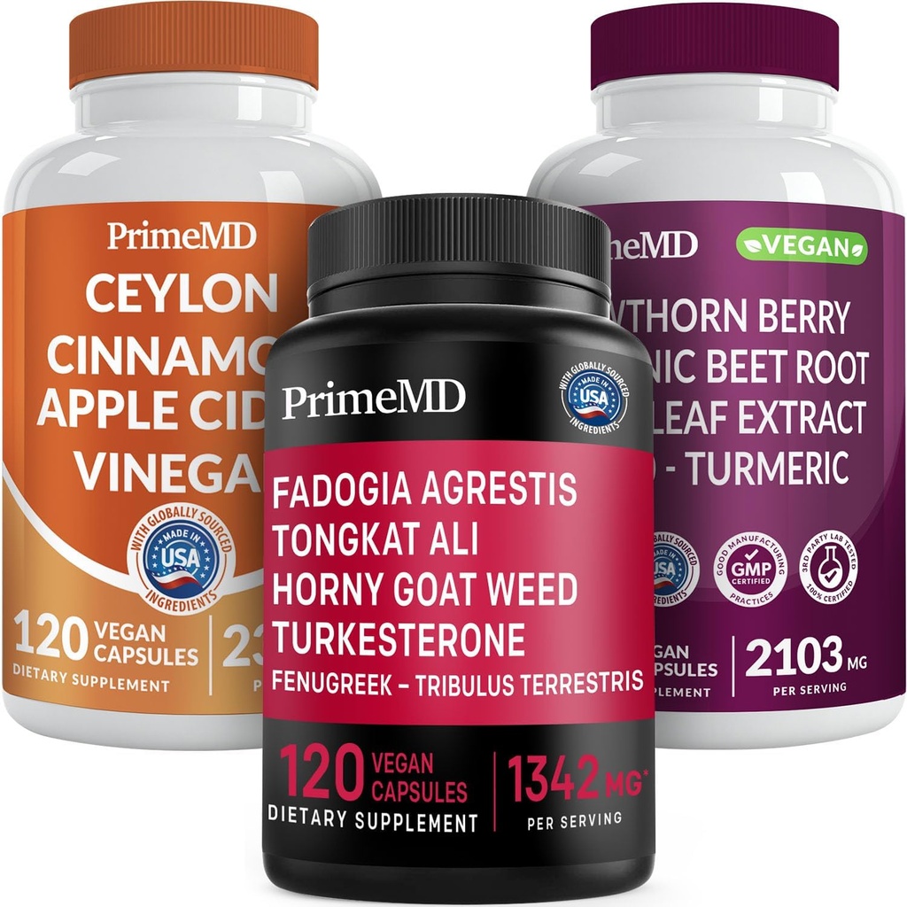 Ceylon Cinnamon (1pk), Fadogia Tongkat Ali (1pk), και Nitric Oxide (1pk) Συμπλήρωμα Bundle - Ισχυρές Βιταμίνες για την καρδιά, την ενέργεια, το αρσενικό Well-Being, & Immune Support - Μη ΓΤΟ, Vegan, Gluten-free