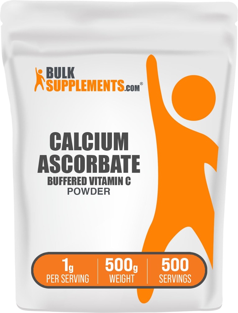BulkSupplements.com Ασκορβική σκόνη ασβεστίου - συμπλήρωμα μπουκωμένης βιταμίνης C, σκόνη ασβεστίου - Vegan & Gluten Free, 1g ανά Σερβίρισμα, 500g (1.1 lbs) (πακέτο των 1)