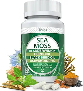 Sea Moss Black Seed Oil Capsules - Συμπληρώματα με Seamoss, Ashwagandha, Burdock Root, Ginger & Multimineral για ανοσοποιητική & Πειθαρχική Υποστήριξη, Βελτίωση Ενέργειας για Άνδρες & Γυναίκες - 60 Κάψουλες
