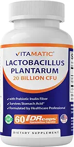 Vitamatic Lactobacillus Plantarum - DR Capsule başına 20 Milyar - 60 Kont - Digestive Support - Prebiyotik Inulin Fiber