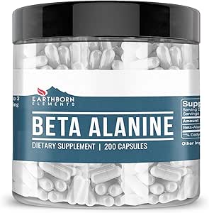 Earthborn Elements Beta-Alanine 200 Capsules, Pure & Undiled, No Wordss