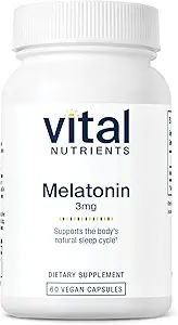 Vital Nutrients Melatonin 3 mg | Vegan | Low-Dose Melatonin | Vücut Doğal Uyku Döngüsünü Desteklemek için Uyku Tamamı* | Gluten, Süt, Soy Free | 60 Capsules