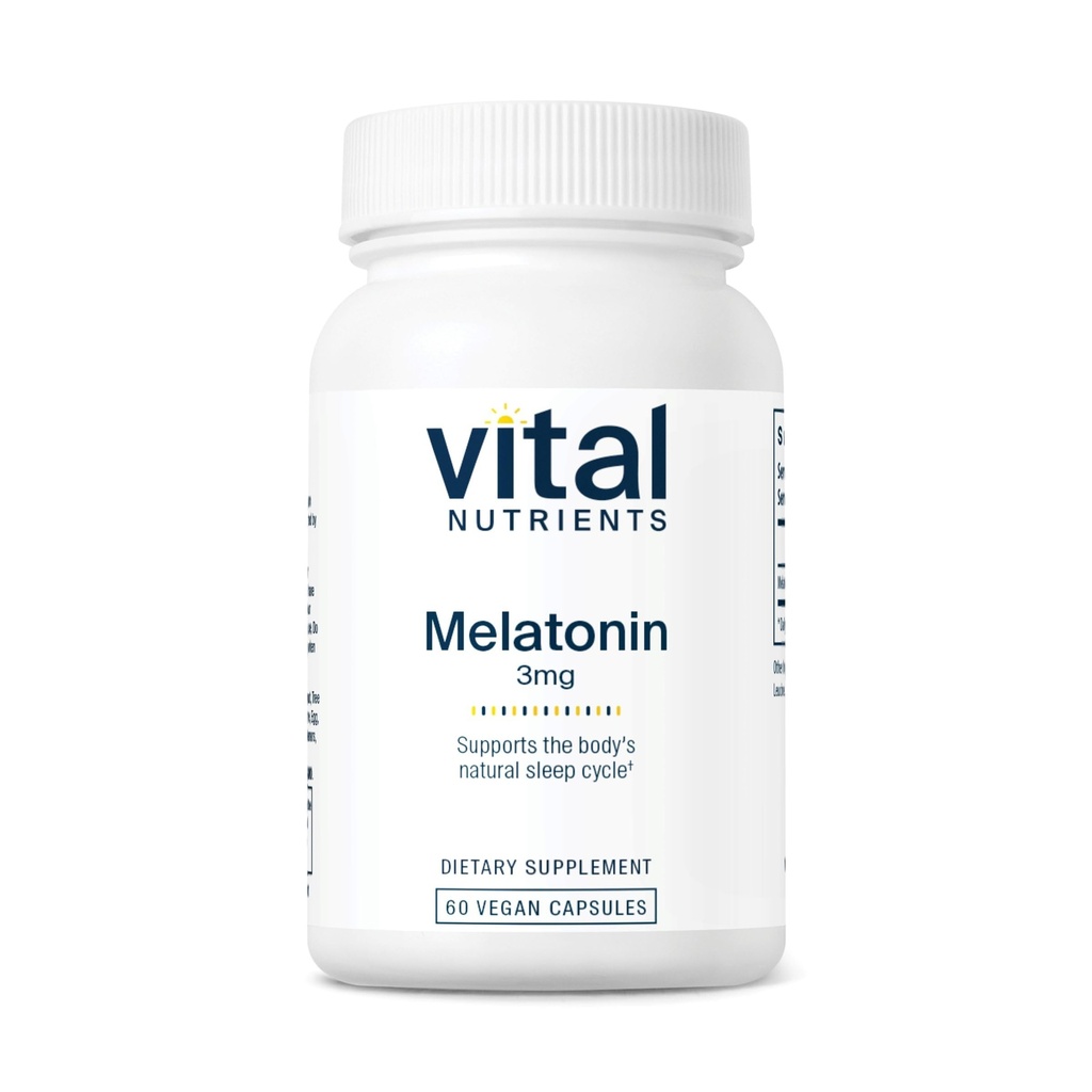 Vital Nutrients Melatonin 3 mg | Vegan | Low-Dose Melatonin | Vücut Doğal Uyku Döngüsünü Desteklemek için Uyku Tamamı* | Gluten, Süt, Soy Free | 60 Capsules