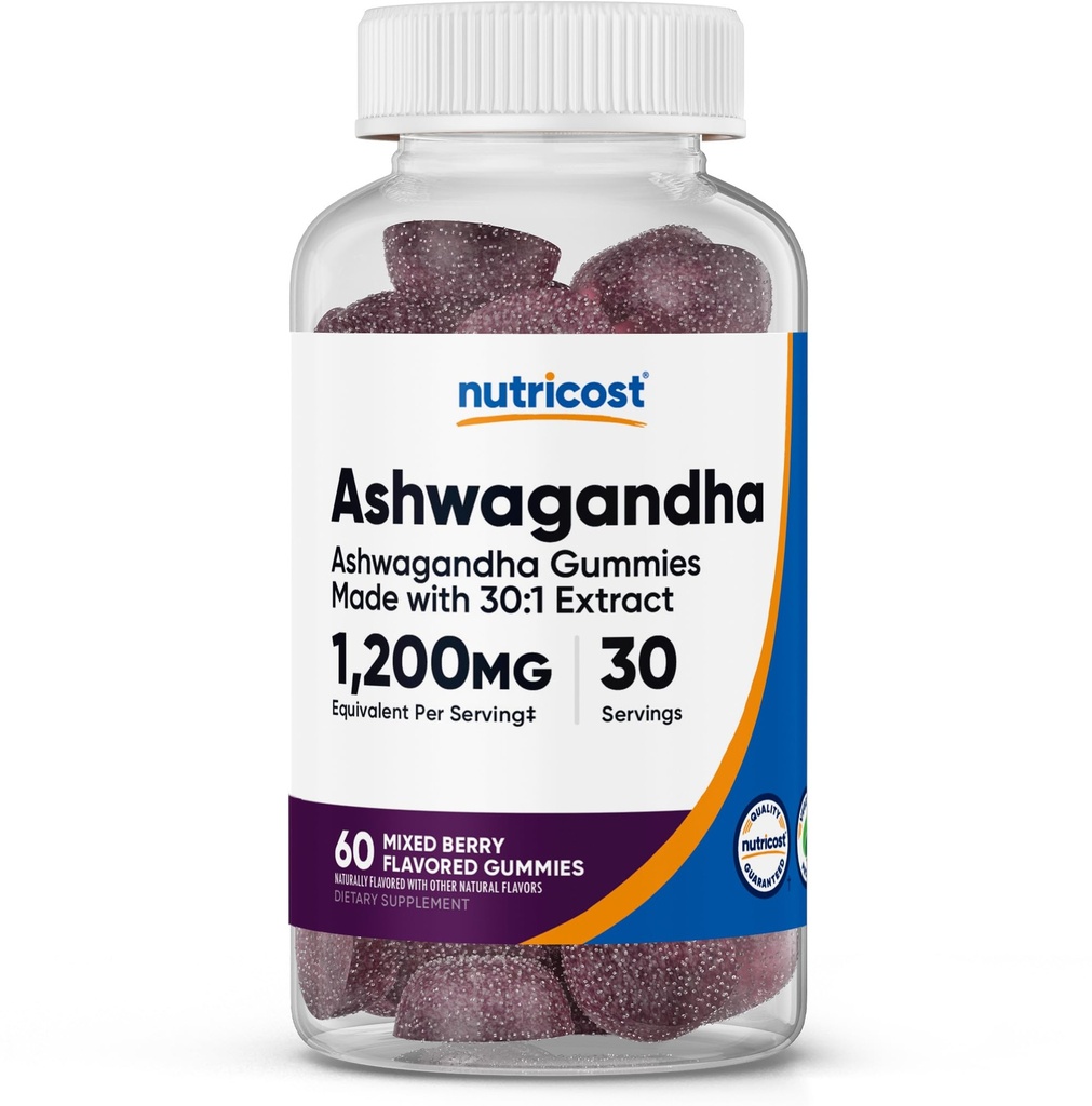 Nutricost Ashwagandha Gummies 1200 mg Equivalent Per (Mixed Berry Flavor), 60 Gummies, 30 Hizmet