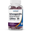Nutricost Ashwagandha Gummies 1200 mg Equivalent Per (Mixed Berry Flavor), 60 Gummies, 30 Hizmet