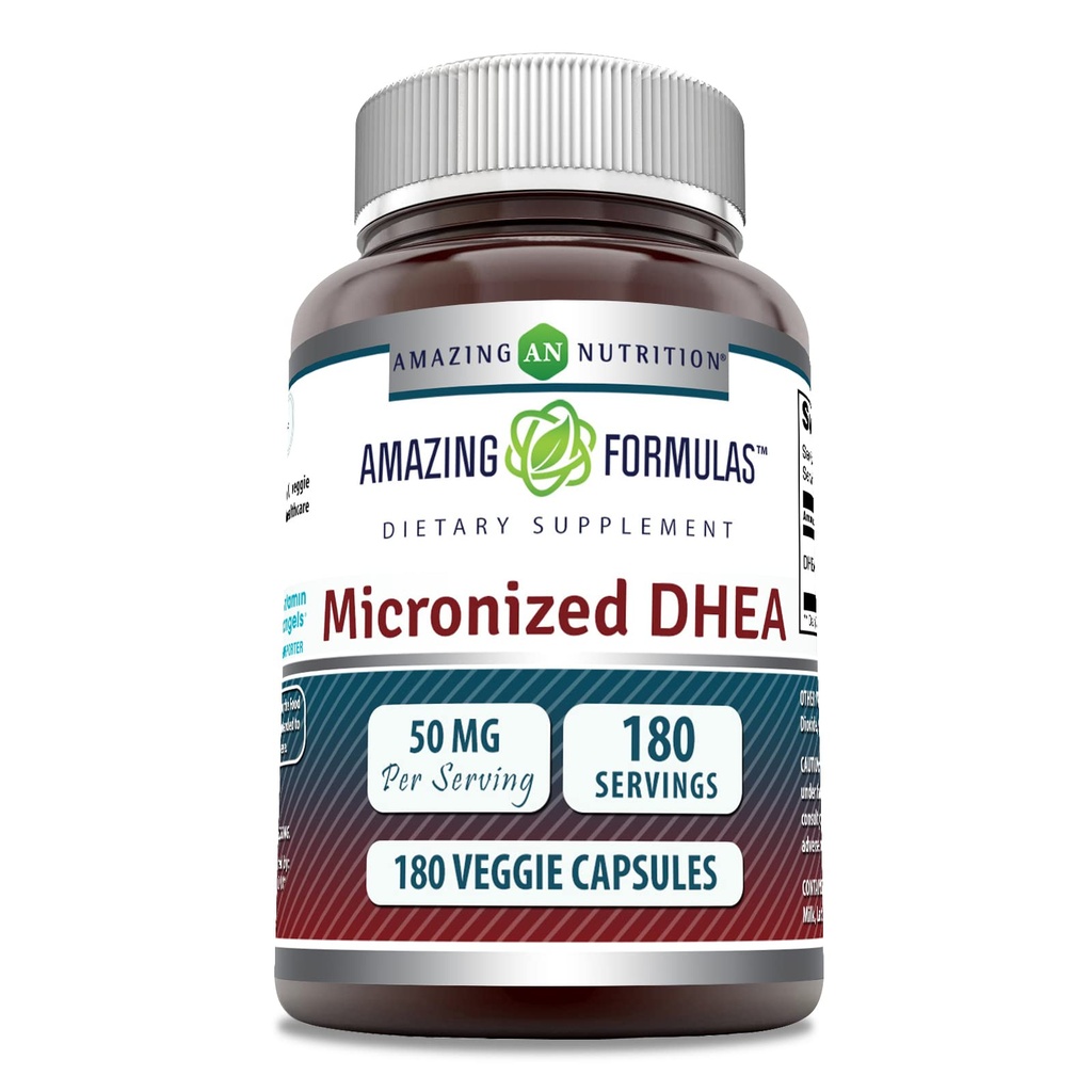 Amazing Formulas Micronized DHEA Supplement | 50 Mg per Service | 180 Veggie Capsules | Non-GMO | Gluten-Free | Made in USA