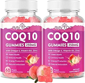 2 Pack CoQ10 Gummies 250mg, Plus Omega-3, Vitamin B3 & çinko, Magnezyum - Yüksek Abhidrorpsiyon Coenzyme Q10 Kalp Sağlığı, Hücre Enerjisi ve Antioksit Desteği, 120 Kont