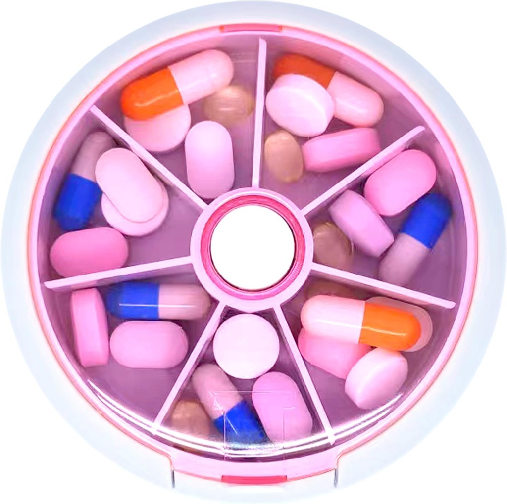 Pill Organizer Travel Pill περίπτωση για Purse Portable Pill Box γύρο Weekiy Pill εμπορευματοκιβώτιο για χάπια βιταμίνης ιχθυέλαιο (Pink)