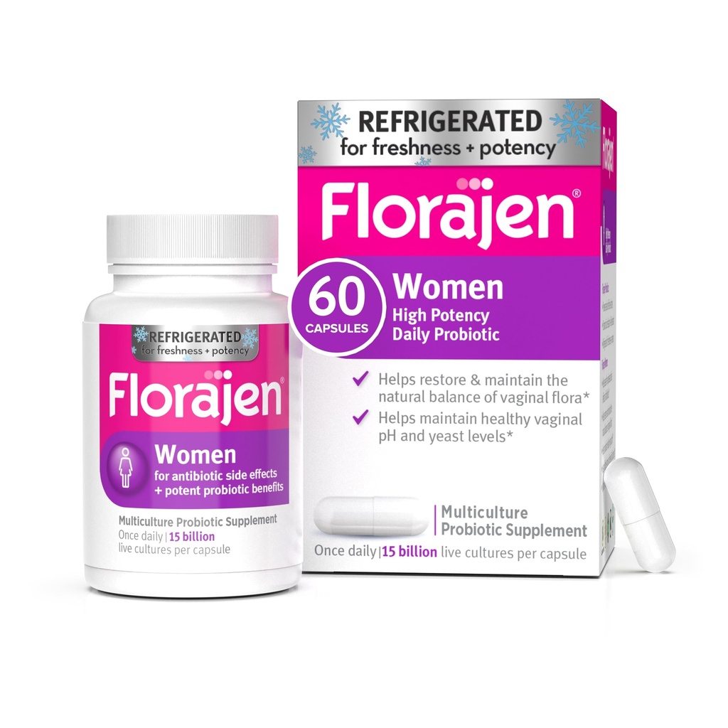 Florajen Women's Vaginal Probiyotik - Gut Health, Vaginal pH Dengesi, & Constipation Relief - Multi-Strain Formula with Lactobacillus - Probiyotik - 60 Capsules