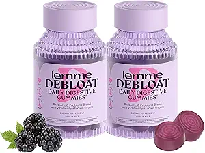 Lemme Debloat - Digestive & Gut Health Gummies with 2 Klinik olarak Studied Probiyotiks & Prebiyotik, Vegetarian, Gluten Free, Non GMO, BlackBerry Flavor (60 Count) (Pack of 2)