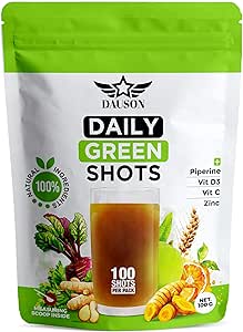 Daily Green Shots – Superfood Toz with Wheatgrass, Matcha, Beetroot, Ashwagandha, Turmeric & Prebiyotiks – Immunity & Energy Support – Vegan Greens Supplement – 100 Shots