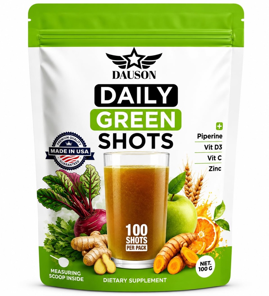 Daily Green Shots – Superfood Toz with Wheatgrass, Matcha, Beetroot, Ashwagandha, Turmeric & Prebiyotiks – Immunity & Energy Support – Vegan Greens Supplement – 100 Shots