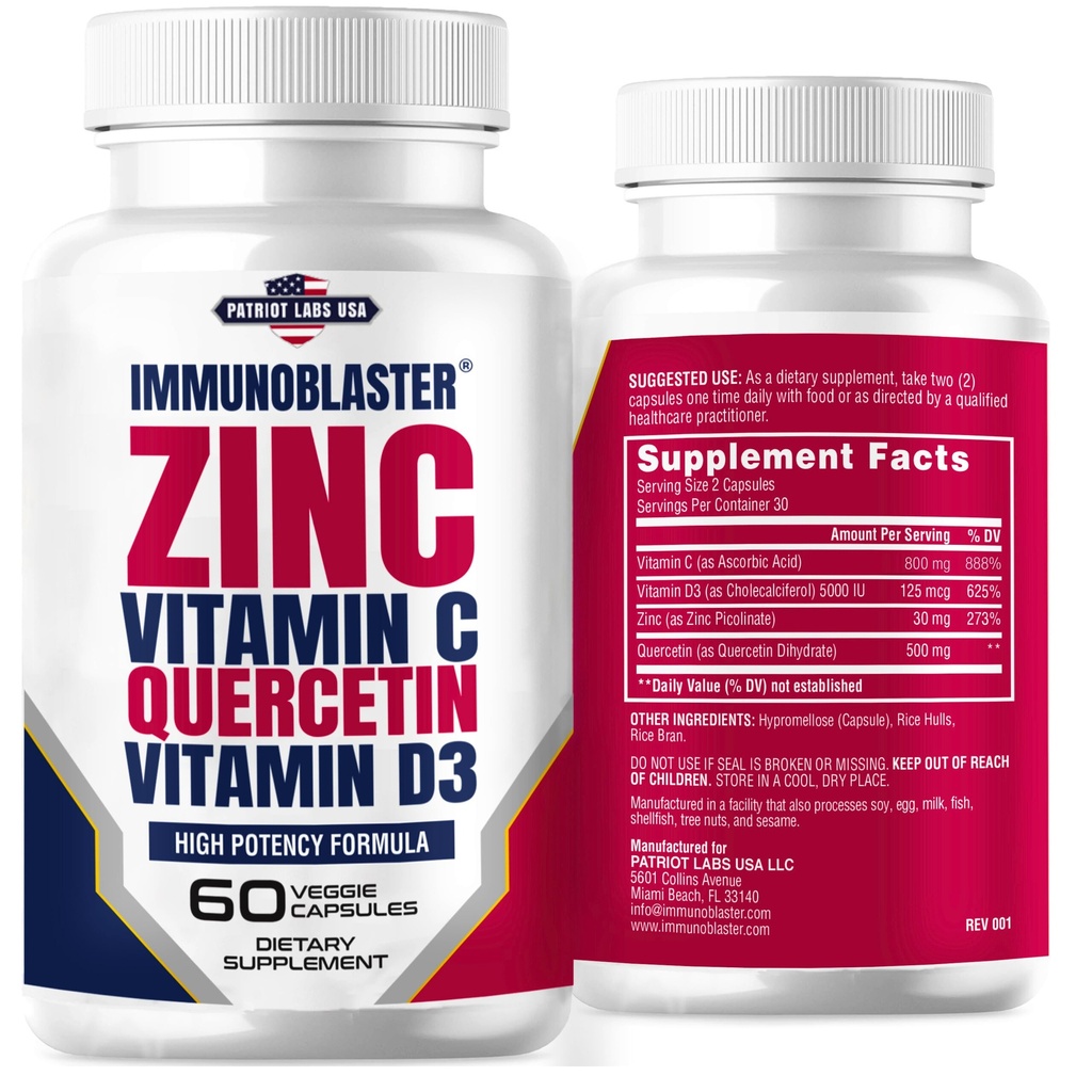 Ψευδάργυρος Quercetin 500mg με Βιταμίνη D και C Αντιοξειδωτική Ανοσοποιητική Υποστήριξη Υψηλή ισχύς Quercetin Συμπλήρωμα ψευδαργύρου για άνδρες και γυναίκες - Γλουτένη, σόγια, & γαλακτοκομικά χωρίς - 60 Count (Pack of 1)