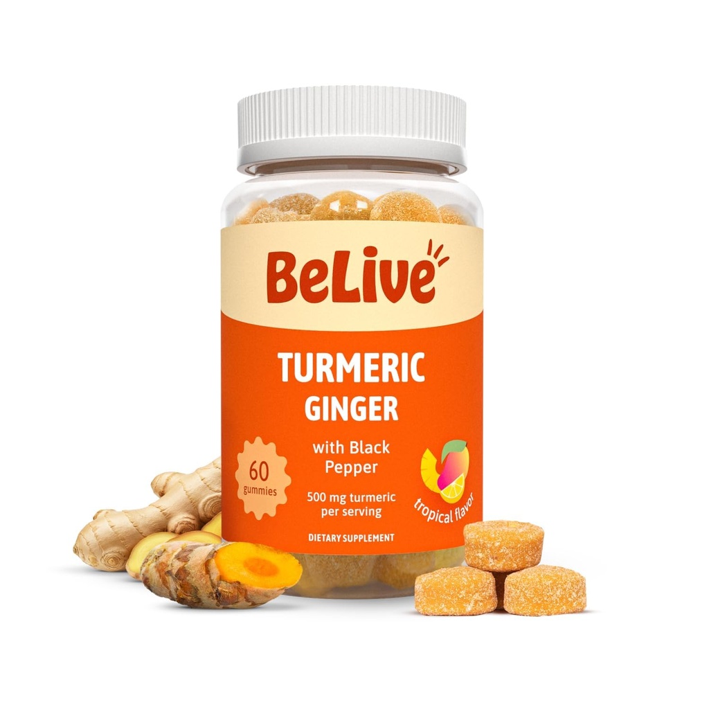 Black Pepper & Ginger ile Canlı Turmeric Curcumin - Immune Desteği, sağlıklı Skin ve Hareketlilik için 500 mg - Tropikal Flavor | 60 Kont