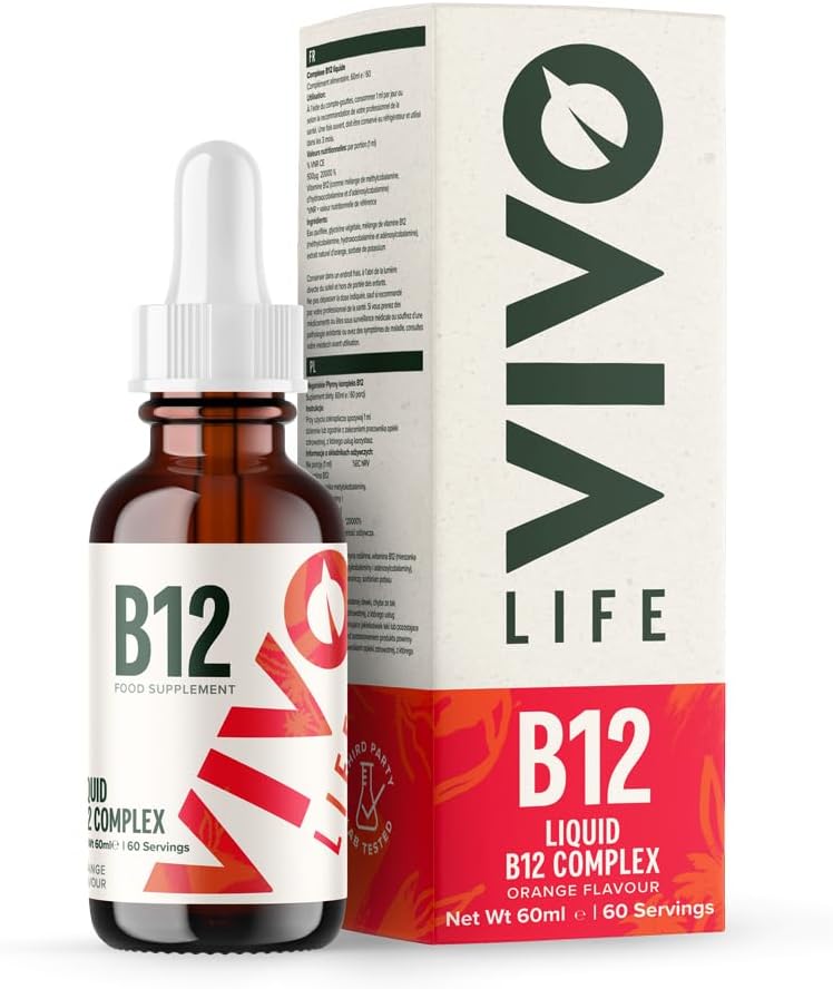 B12 Kompleksi, Yüksek Potency Health Supplement, Orange Flavor Liquid Drops, 60 ml, 60 Hizmetler