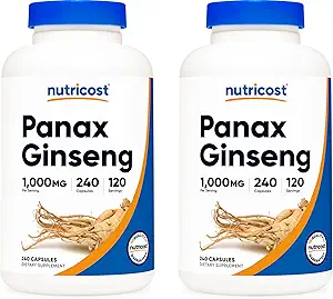 Nutricost Panax 640 mg, 240 Capsules (2 Şişeler) - GMO, Gluten Free, 120 Hizmetler