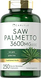Carlyle Saw Palmetto Erkekler ve Kadınlar için | 3600 mg | 250 Capsules | Herb Extract Supplement | Serenoa Repens | Non-GMO ve Gluten Free