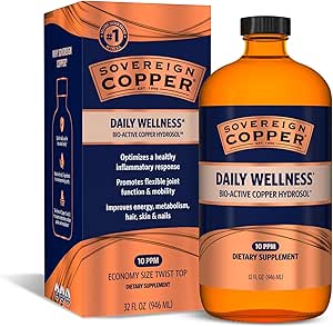 Sovereign Bio-Active Copper Hydrosol - Bioavailable Copper Liquid Supplement for Adults and Kids with Silver Hydrosol for Hair, Skin, and Nails - 32 fl oz (946mL)