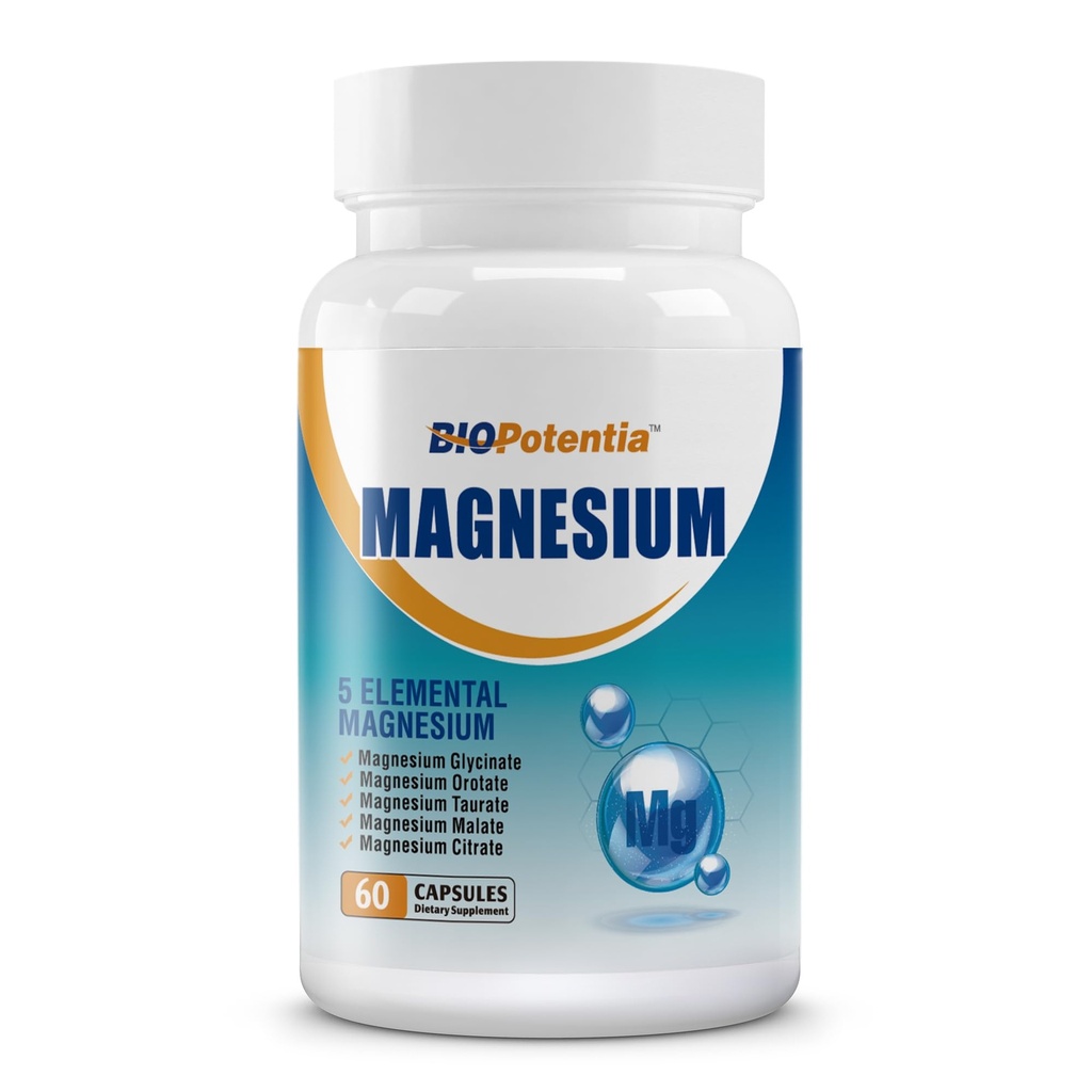 Magnesium Complex Supplement - Magnesium Capsules 500Mg with Glycinate, Citrate, Malate, Taurate & Orotate + B6 | Non-GMO, Gluten Free for Sleep, Muscle & Stress Relief | 60 Vegan Caps.