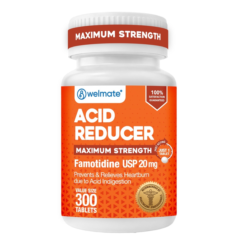 WELMATE - Famotidine Asit Özellikleri, 20 mg - maksimum Güç - Kalpburn Yardımı - Asit Indigestion - Stomach Relief - 15 Dakikada Çalışın - 12 Saat Yardım - Genric İlaçları - Değer Boyutu - 300 Tabletler
