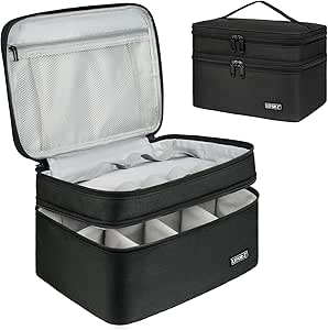 Medicine Storage Bag,Double Layers Pill Bottle Organizer Bag Empty with Lockable Zipper&Adjustable Divider,Medication Travel Carrying Bag for Pills,Vitamins,Medical Supplies