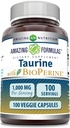 Bioperine Supplement ile Şaşırtıcı Formulas Taurin | 100 Veggie Capsules | Non-GMO | Gluten Free | Made in USA