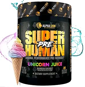 ALPHA LION Superhuman Pre Workout Toz, Beta Alanine, L-Taurine & Tri-Kaynak Caffeine for Sustained Energy & Focus, Nitrik Oksit & Citrulline for Pump (21 Servisler, Unicorn Juice)