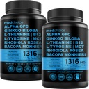 12-in-1 Nootropic Brain Supplement Anhydrous: Ginkgo Biloba for Brain Support, Memory and Focus - B12, Alpha GPC, L Theanine and Choline Supplements with Bioperine non Caffeinated 1321mg (120ct)