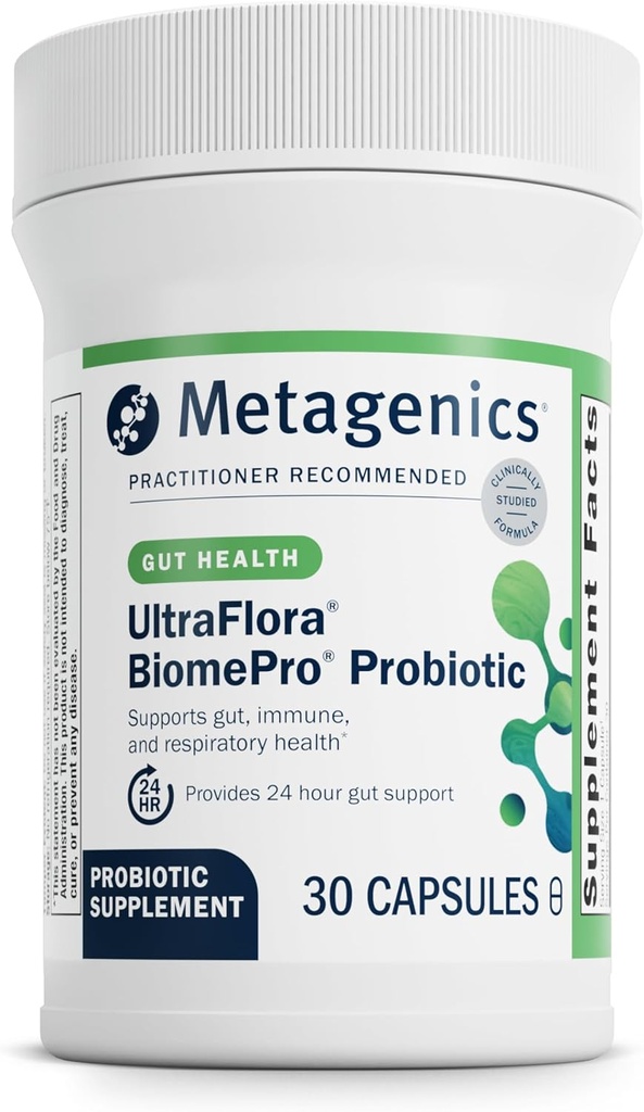 Metalgenics UltraFlora BiomePro Pro Probiotic Supplement - 105 δισεκατομμύρια CFU Multistrain Formula με Lactobacillus Acidophilus - Ράφι-Stable για την Digestive Health, Gut Flora & Immune Support* - 30 κάψουλες
