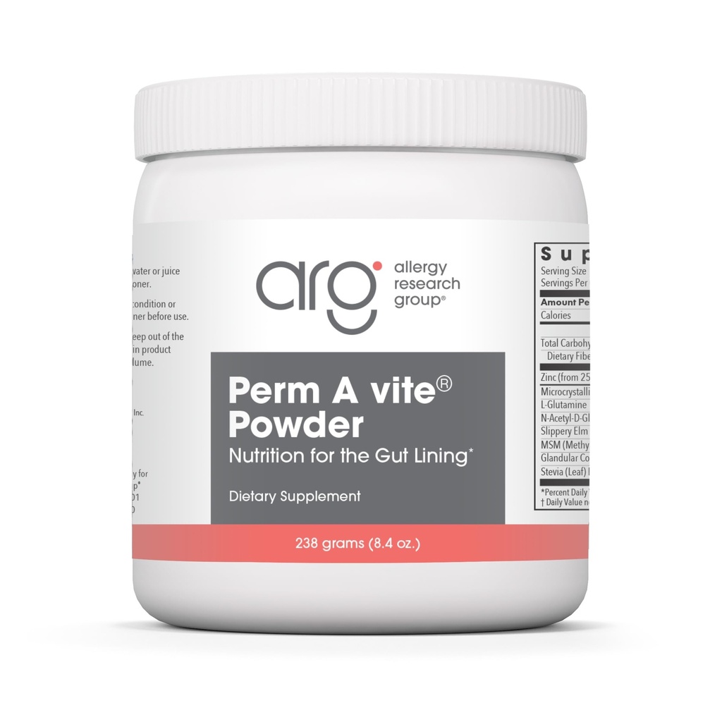 Ομάδα Έρευνας Αλλεργίας Perm A Vite Powder - Υγεία των ορνίθων για άνδρες και γυναίκες, L-Γλουταμίνη, Slippery Elm - 8.4 Oz